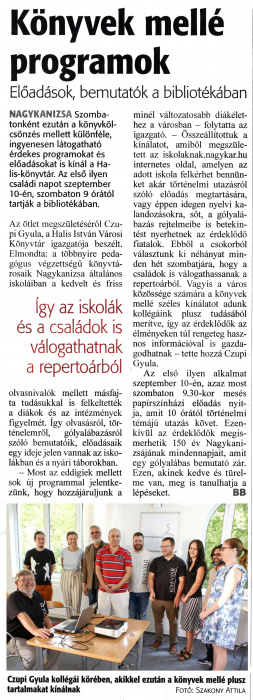 Zalai Hírlap 2022 09 09 210sz 03old - Könyvek mellé programok.jpg Zalai Hírlap 2022 09 09 210sz 03old - Könyvek mellé programok.jpg